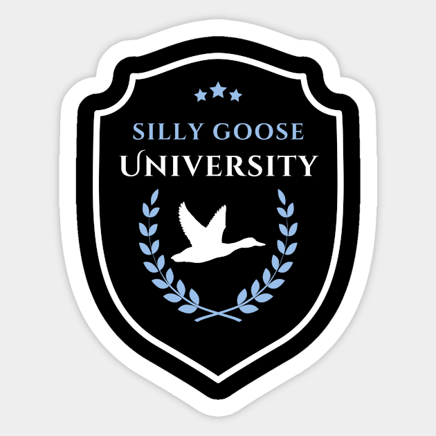 Silly Goose University - Flying Goose Emblem With Blue Details Sticker by Double E Design